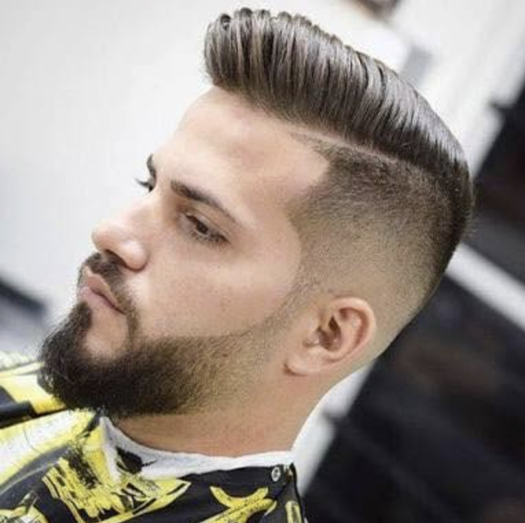 Pompadour fade with hard part